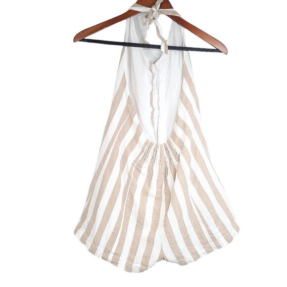 Paradise USA Tan White Striped Linen Halter Neck Romper - Picture 7 of 11